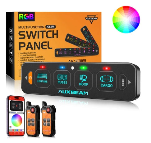AS Series 4/6/8 Gang RGB Slim Switch Panel with APP & Remote Control, Toggle/ Momentary/ Pulsed Mode Supported (One-Sided Outlet)