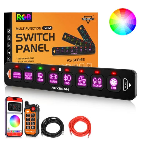 AS Series 4/6/8 Gang RGB Slim Switch Panel with APP & Remote Control, Toggle/ Momentary/ Pulsed Mode Supported (One-Sided Outlet)