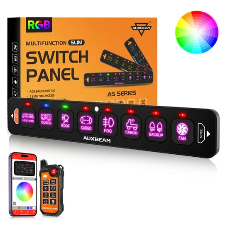 AS Series 4/6/8 Gang RGB Slim Switch Panel with APP & Remote Control, Toggle/ Momentary/ Pulsed Mode Supported (One-Sided Outlet)