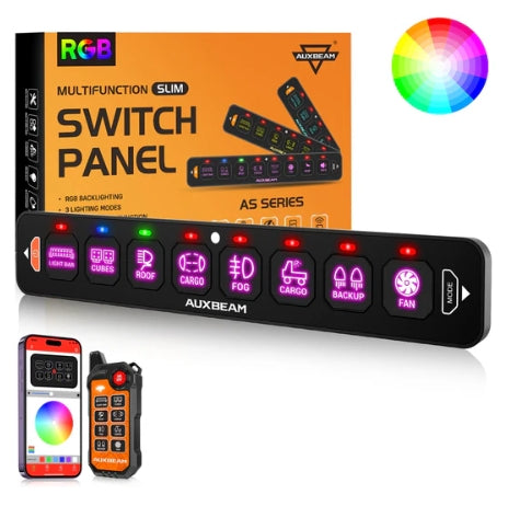 AS Series 4/6/8 Gang RGB Slim Switch Panel with APP & Remote Control, Toggle/ Momentary/ Pulsed Mode Supported (One-Sided Outlet)