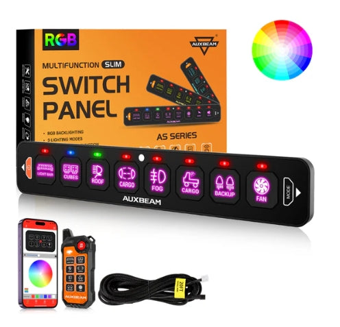AS Series 4/6/8 Gang RGB Slim Switch Panel with APP & Remote Control, Toggle/ Momentary/ Pulsed Mode Supported (One-Sided Outlet)
