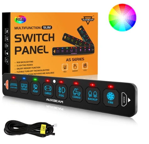 AS Series 4/6/8 Gang RGB Slim Switch Panel with APP & Remote Control, Toggle/ Momentary/ Pulsed Mode Supported (One-Sided Outlet)