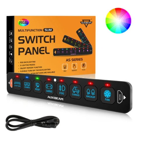 AS Series 4/6/8 Gang RGB Slim Switch Panel with APP & Remote Control, Toggle/ Momentary/ Pulsed Mode Supported (One-Sided Outlet)