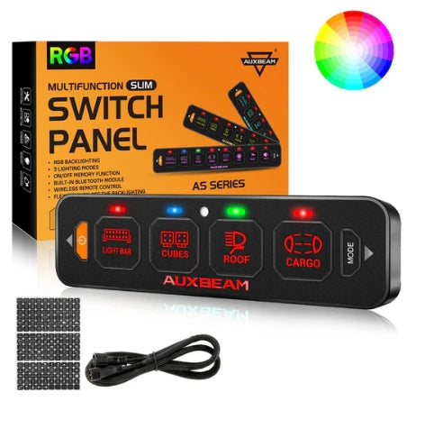 AS Series 4/6/8 Gang RGB Slim Switch Panel with APP & Remote Control, Toggle/ Momentary/ Pulsed Mode Supported (One-Sided Outlet)