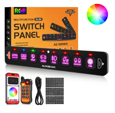 AS Series 4/6/8 Gang RGB Slim Switch Panel with APP & Remote Control, Toggle/ Momentary/ Pulsed Mode Supported (One-Sided Outlet)
