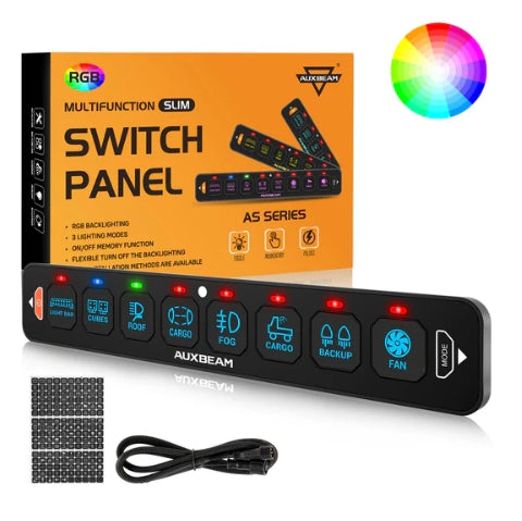 AS Series 4/6/8 Gang RGB Slim Switch Panel with APP & Remote Control, Toggle/ Momentary/ Pulsed Mode Supported (One-Sided Outlet)