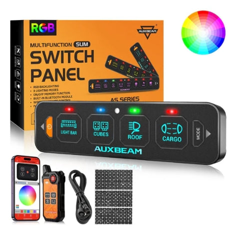 AS Series 4/6/8 Gang RGB Slim Switch Panel with APP & Remote Control, Toggle/ Momentary/ Pulsed Mode Supported (One-Sided Outlet)