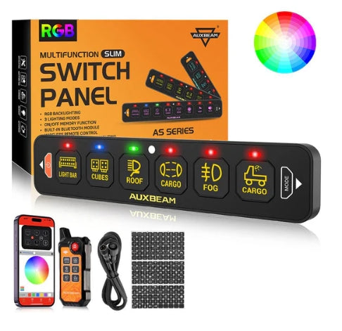 AS Series 4/6/8 Gang RGB Slim Switch Panel with APP & Remote Control, Toggle/ Momentary/ Pulsed Mode Supported (One-Sided Outlet)