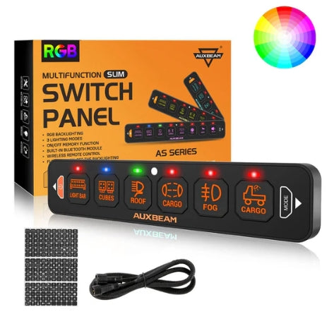 AS Series 4/6/8 Gang RGB Slim Switch Panel with APP & Remote Control, Toggle/ Momentary/ Pulsed Mode Supported (One-Sided Outlet)