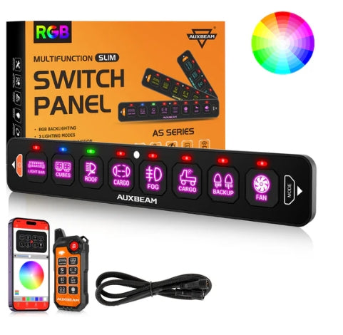 AS Series 4/6/8 Gang RGB Slim Switch Panel with APP & Remote Control, Toggle/ Momentary/ Pulsed Mode Supported (One-Sided Outlet)