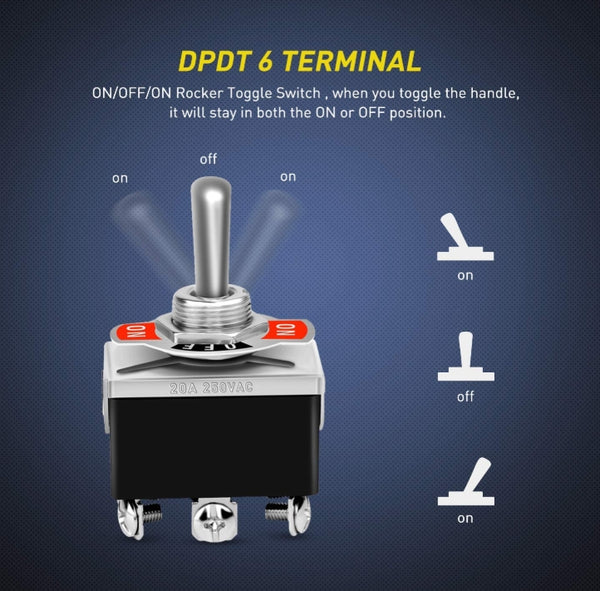 5 Pack 6Pin Heavy Duty Rocker Toggle Switch 15A 250V 20A 125V DPDT 6 Pin ON/Off/ON Switch Metal Bat Waterproof Boot Cap Cover