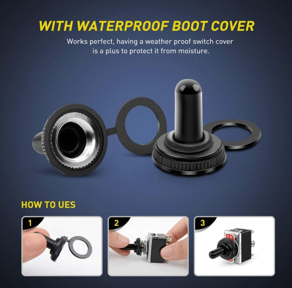 5 Pack 6Pin Heavy Duty Rocker Toggle Switch 15A 250V 20A 125V DPDT 6 Pin ON/Off/ON Switch Metal Bat Waterproof Boot Cap Cover