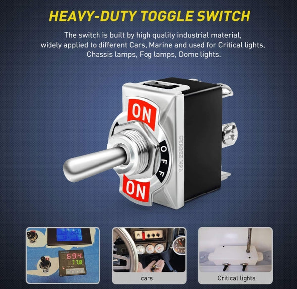 5 Pack 6Pin Heavy Duty Rocker Toggle Switch 15A 250V 20A 125V DPDT 6 Pin ON/Off/ON Switch Metal Bat Waterproof Boot Cap Cover