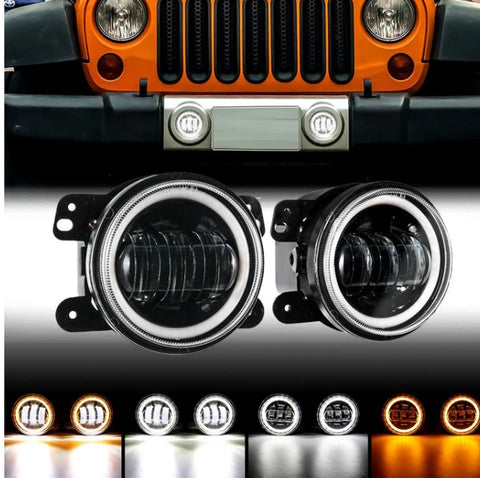 (2pcs/set) 4 Inch LED Fog Lights with DRL & Amber Turn Signal For Jeep Wrangler JK 2007-2017 Front Bumper Lamp