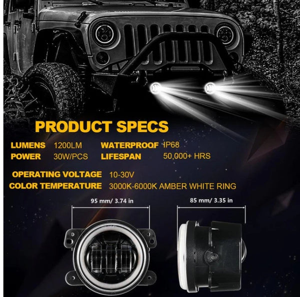 (2pcs/set) 4 Inch LED Fog Lights with DRL & Amber Turn Signal For Jeep Wrangler JK 2007-2017 Front Bumper Lamp