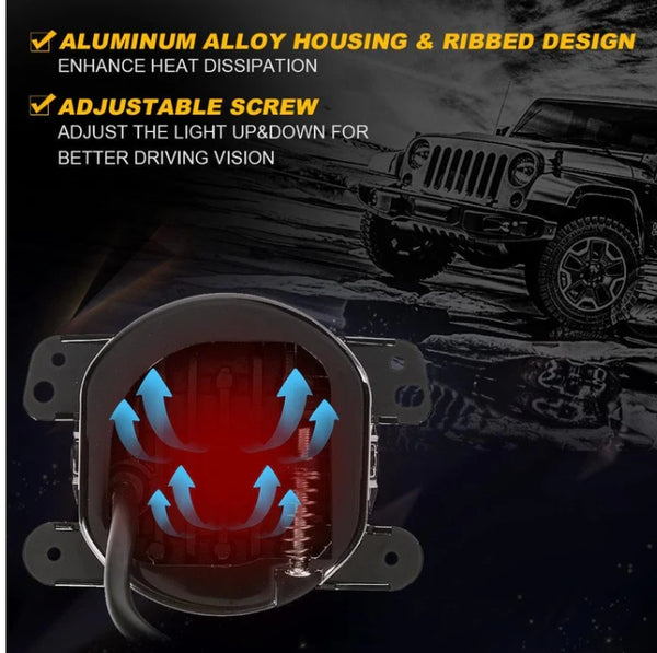 (2pcs/set) 4 Inch LED Fog Lights with DRL & Amber Turn Signal For Jeep Wrangler JK 2007-2017 Front Bumper Lamp