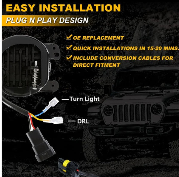 (2pcs/set) 4 Inch LED Fog Lights with DRL & Amber Turn Signal For Jeep Wrangler JK 2007-2017 Front Bumper Lamp