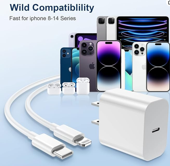 GREPHONE iPhone Charger Fast Charging,20W PD USB C Wall Charger 1 Pack with 6FT Fast Charging Cable - Fast Charger for iPhone 14/14 Pro Max/13/13 Pro/12/12 Pro/11/11 Pro/XS, iPad