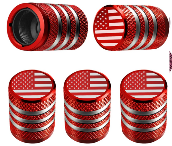 Tire Valve Stem Cap Cover - (5 Pack) Tire Air Cap Metal with Plastic Liner Corrosion Resistant Leak-Proof American Flag for Car Truck Motorcycle Bike Red