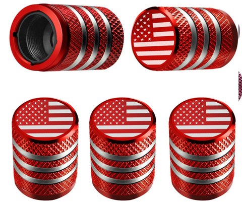 Tire Valve Stem Cap Cover - (5 Pack) Tire Air Cap Metal with Plastic Liner Corrosion Resistant Leak-Proof American Flag for Car Truck Motorcycle Bike Red