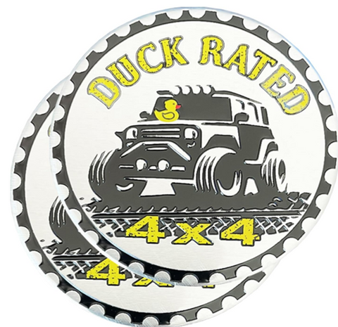 Duck Badge Rated Car Emblem, 4 x 4 Metal Automotive Badge, 3D Round Metal Car Badges Emblems, Car Badge Decals Stickers Compatible with Jeep Wrangler Vehicles Trucks SUV RV