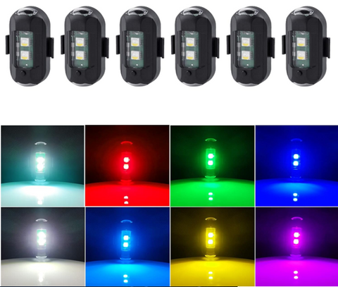LECART 8 Colors Led Anti Collision Drone Strobe Lights USB Charging Mini Led Strobe Lights Wireless Magnetic LED Aircraft Strobe Lights Emergency Flashing Motorcycle Lights USB Car Light 6 Pack