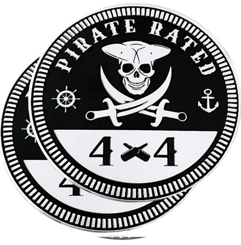 Pirate Badge Rated Car Emblem, 4 x 4 Metal Automotive Badge, 3D Round Metal Car Badges Emblems, Car Badge Decals Stickers Compatible with Jeep Wrangler Vehicles Trucks SUV RV