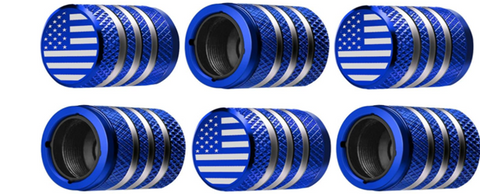 Tire Valve Stem Cap Cover - (6 Pack) Tire Air Cap Metal with Plastic Liner Corrosion Resistant Leak-Proof American Flag for Car Truck Motorcycle Bike Blue