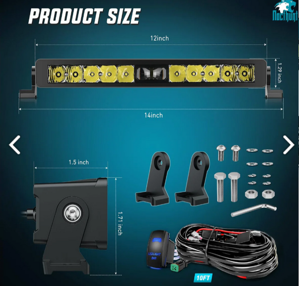 14" 11LED Single Row Spot Screw-Less Night Vision LED Light Bar | 18AWG Wire 5Pin Switch