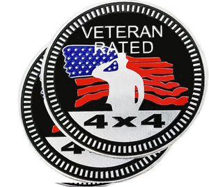 Veteran Badge Rated Car Emblem, 4 x 4 Metal Automotive Badge, 3D Round Metal Car Badges Emblems, Car Badge Decals Stickers Compatible with Jeep Wrangler Vehicles Trucks SUV RV