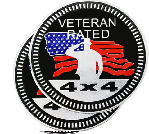 Veteran Badge Rated Car Emblem, 4 x 4 Metal Automotive Badge, 3D Round Metal Car Badges Emblems, Car Badge Decals Stickers Compatible with Jeep Wrangler Vehicles Trucks SUV RV