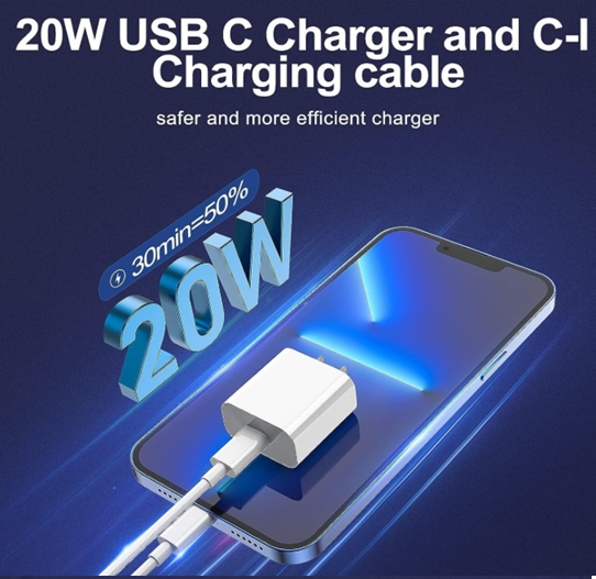 iPhone Charger Fast Charging 1 Pack Type C Wall Charger Block with 1 Pack [6FT&10FT] Long USB C to Lightning Cable for iPhone 14/13/12/12 Pro Max/11/Xs Max/XR/X,AirPods Pro