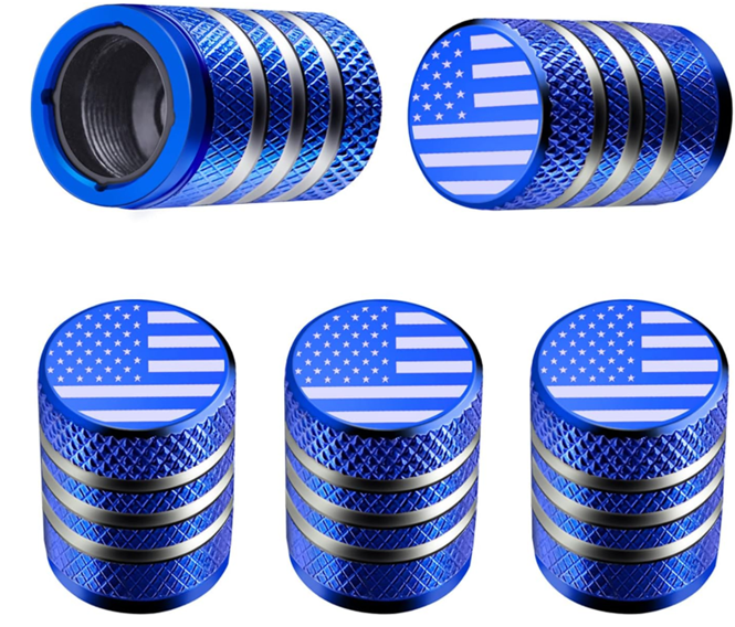 Tire Valve Stem Cap Cover - (5 Pack) Tire Air Cap Metal with Plastic Liner Corrosion Resistant Leak-Proof American Flag for Car Truck Motorcycle Bike Red