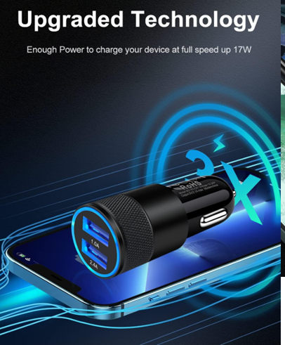 Car Charger Adapter, AILKIN USB Multi Port Cigarette Lighter Fast Charging Power Block plug for iPhone 16 15 14 13 Pro Max, Samsung Galaxy S24 Ultra S8 LG Moto, 3.4A Dual Cargador Carro for Car
