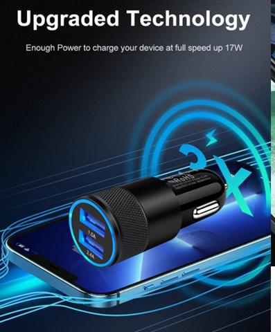 Car Charger Adapter, AILKIN USB Multi Port Cigarette Lighter Fast Charging Power Block plug for iPhone 16 15 14 13 Pro Max, Samsung Galaxy S24 Ultra S8 LG Moto, 3.4A Dual Cargador Carro for Car