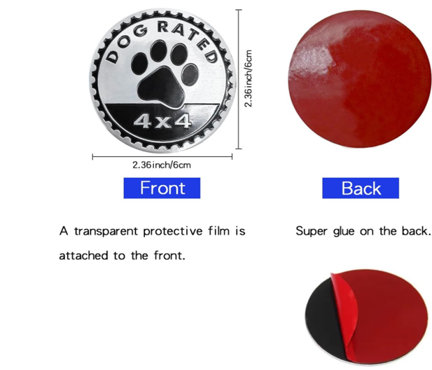 Dogs Badge Rated Car Emblem, 4 x 4 Metal Automotive Badge, 3D Round Metal Car Badges Emblems, Car Badge Decals Stickers Compatible with Jeep Wrangler Vehicles Trucks SUV RV