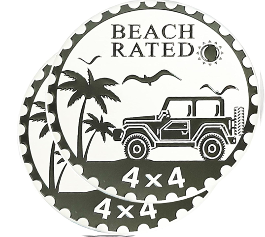 Beach Badge Rated Car Emblem, 4 x 4 Metal Automotive Badge, 3D Round Metal Car Badges Emblems, Car Badge Decals Stickers Compatible with Jeep Wrangler Vehicles Trucks SUV RV (Beach Rated 2)