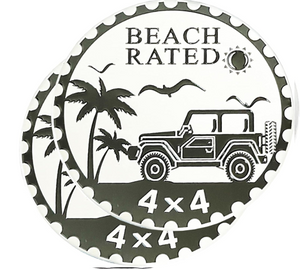 Beach Badge Rated Car Emblem, 4 x 4 Metal Automotive Badge, 3D Round Metal Car Badges Emblems, Car Badge Decals Stickers Compatible with Jeep Wrangler Vehicles Trucks SUV RV (Beach Rated 2)