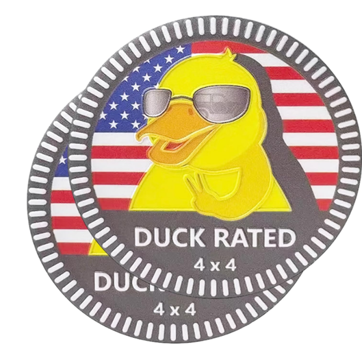 Duck Badge Rated Car Emblem, 4 x 4 Metal Automotive Badge, 3D Round Metal Car Badges Emblems, Car Badge Decals Stickers Compatible with Jeep Wrangler Vehicles Trucks SUV RV