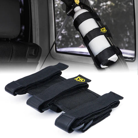 Black Roll Bar Cage Fire Extinguisher Holder Carrier with Logo for UTV ATV Polaris Can am Side by Side and other Models with 1.5-2.5 Inch Roll Cage