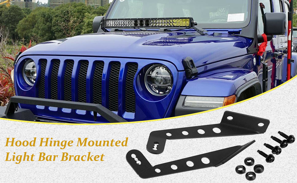 KMFCDAE for Jeep JL Hood Light Bar Mount 32 inch LED Light Bar Mounting Bracket fit for Jeep Wrangler JL 2018 2019 2020 2021 2022 2023