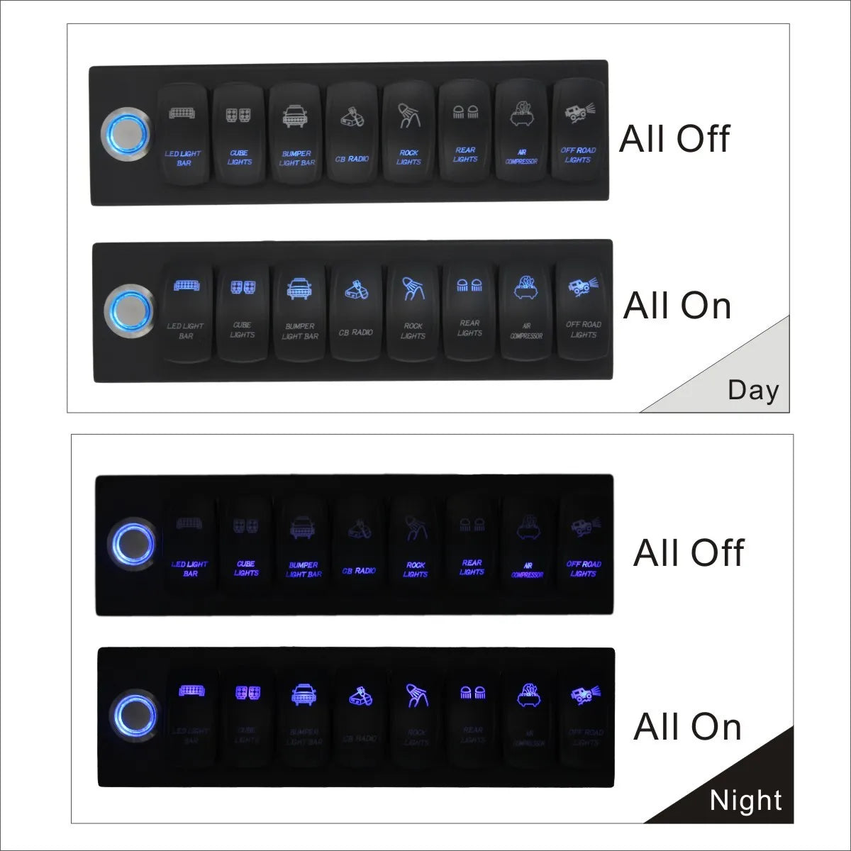 8 Switch Control System for Jeep Wrangler JK Blue Backlight passion