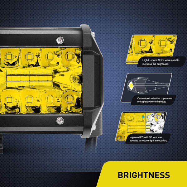 6.5" 120W Triple Row Amber White Spot/Flood LED Light Bars (Pair)