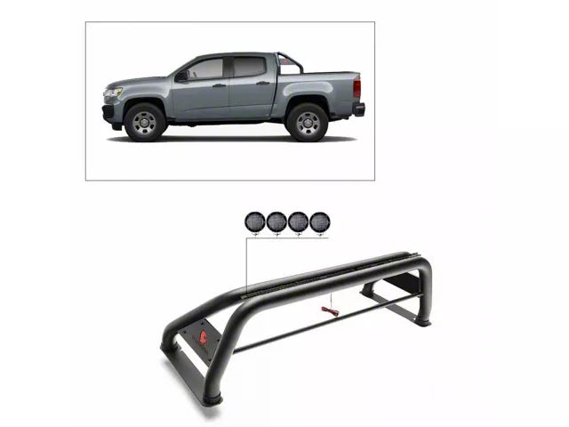 Classic Roll Bar with 5.30-Inch Black Round Flood LED Lights; Black (15-25 Colorado)