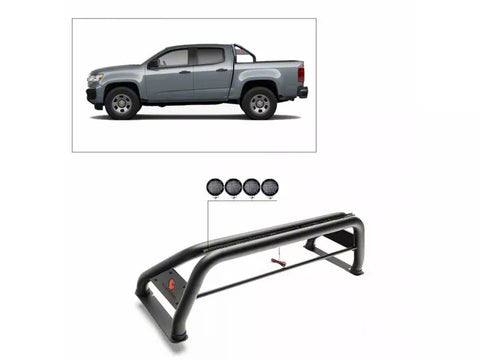 Classic Roll Bar with 5.30-Inch Black Round Flood LED Lights; Black (15-25 Colorado)