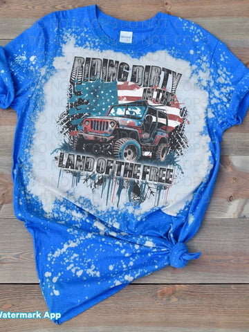 Riding Dirty Jeep 4th of July Bleached Tee