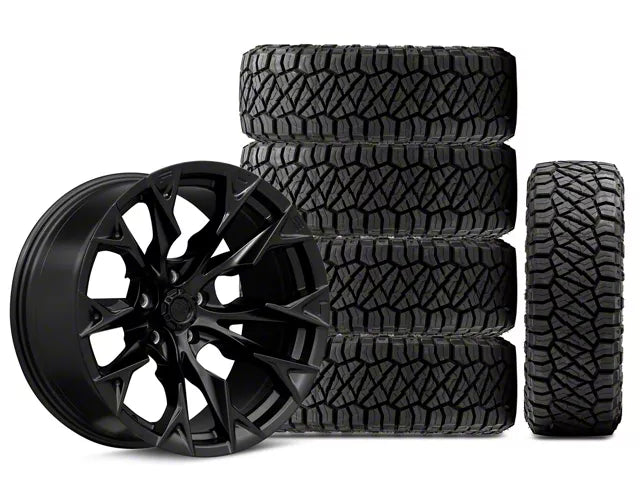 20x10 Fuel Wheels Flame & 35in NITTO All-Terrain Ridge Grappler A/T Tire Package; Set of 5 (18-25 Jeep Wrangler JL)