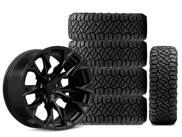 20x10 Fuel Wheels Flame & 35in NITTO All-Terrain Ridge Grappler A/T Tire Package; Set of 5 (18-25 Jeep Wrangler JL)