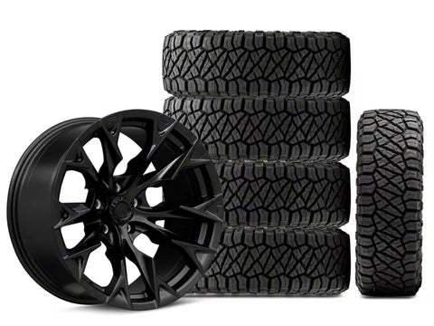 20x10 Fuel Wheels Flame & 35in NITTO All-Terrain Ridge Grappler A/T Tire Package; Set of 5 (18-25 Jeep Wrangler JL)