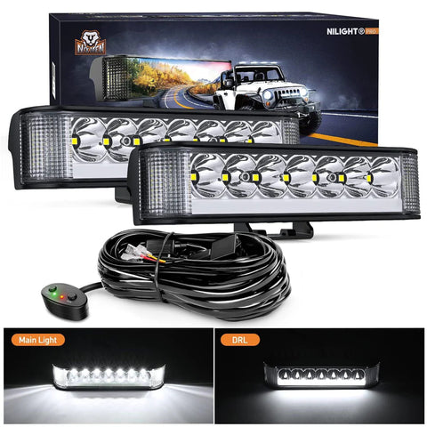6.5" 20W 2089LM Side Shooter DRL Spot/Flood LED Light Bars (Pair) | 16AWG DT Wire